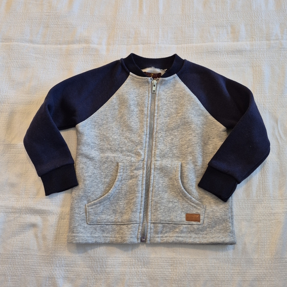7 For All Mankind boys 3T gray and navy full zip up sweatshirt EUC